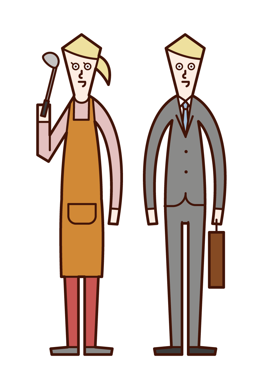 Illustration of full-time housewife (woman) and office worker (man) wife