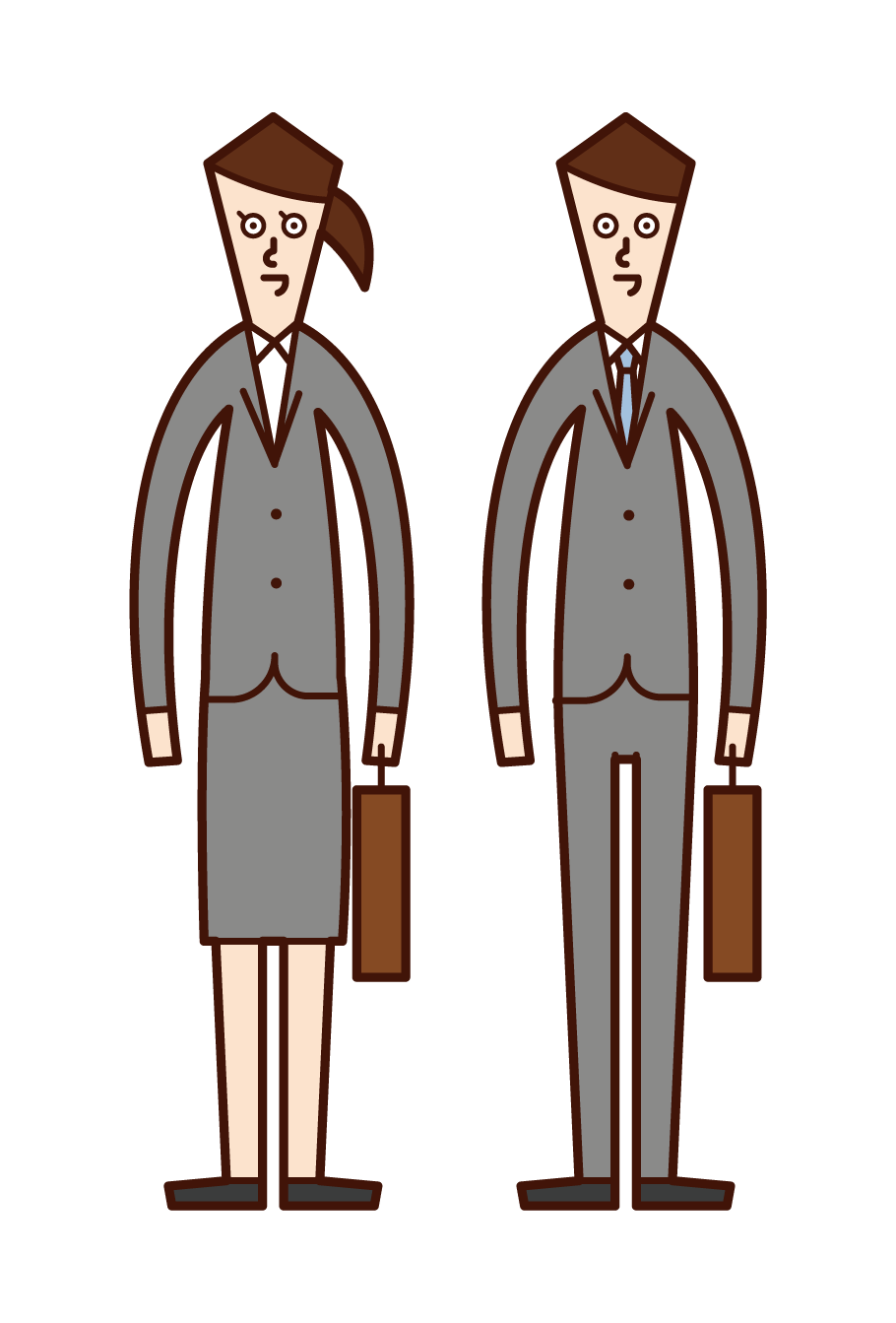 Illustration of wife of full-time husband (man) and office worker (woman)