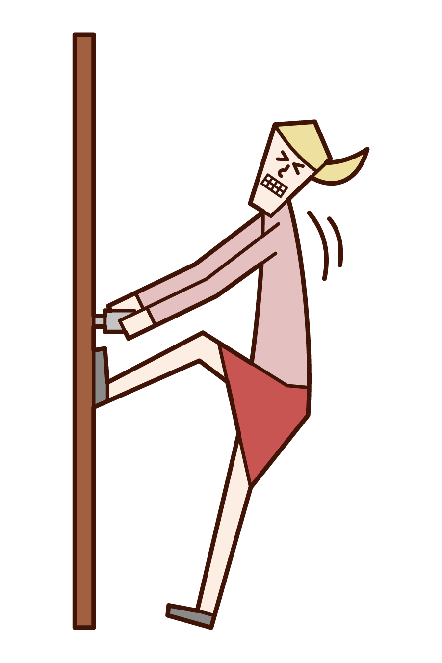 開かないドアを開けようとする人（女性）のイラスト
