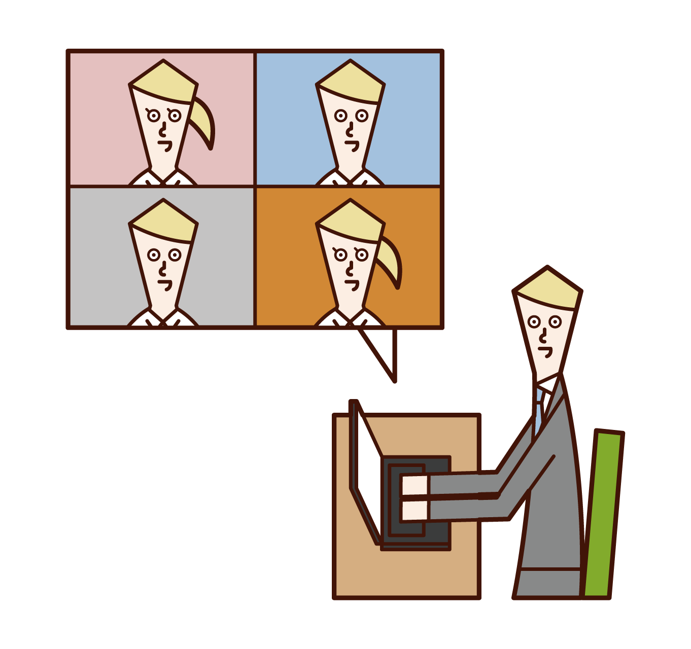 Illustration of telework, online conference, video conference (man)
