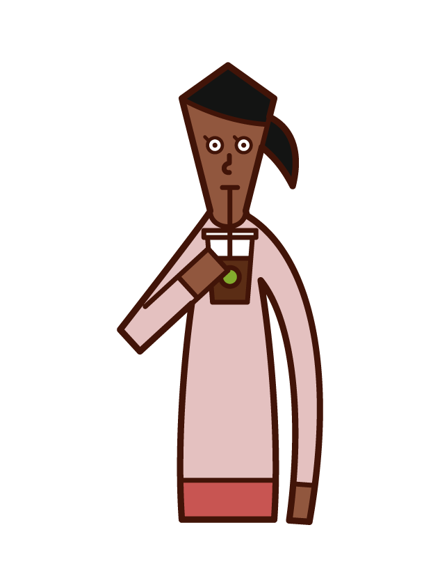 Illustration of a woman drinking coffee juice