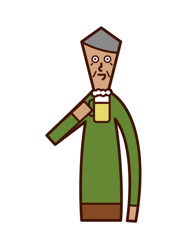 Illustration of a person (old man) who drinks alcohol and beer