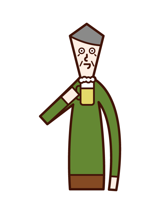 Illustration of a person (old man) who drinks alcohol and beer