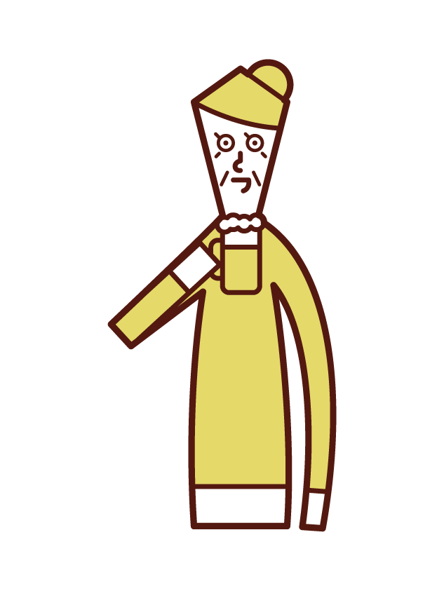 Illustration of an old man who drinks alcohol and beer