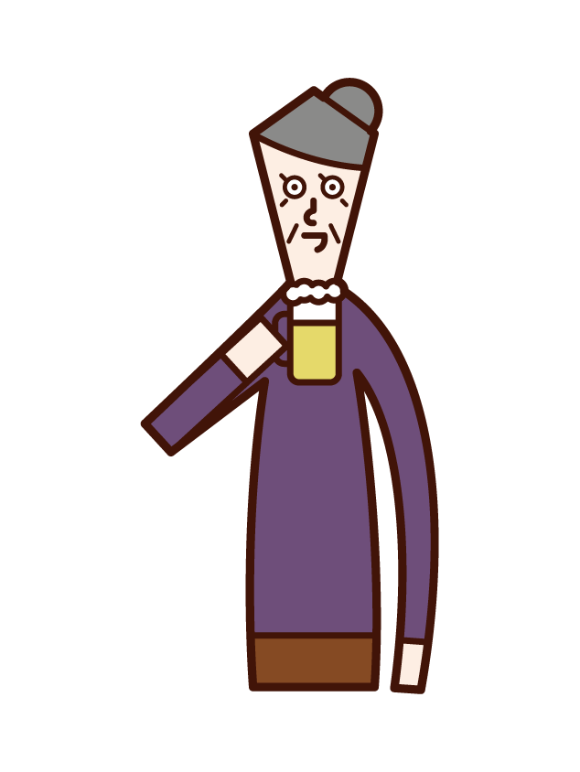 Illustration of an old man who drinks alcohol and beer