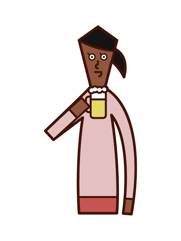 Illustration of a person (woman) who drinks alcohol and beer
