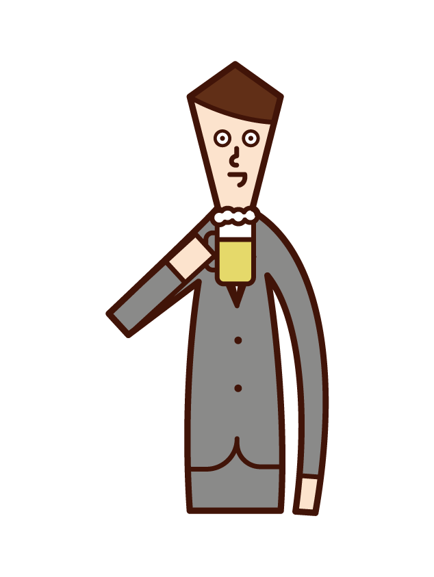お酒・ビールを飲む人（男性）のイラスト
