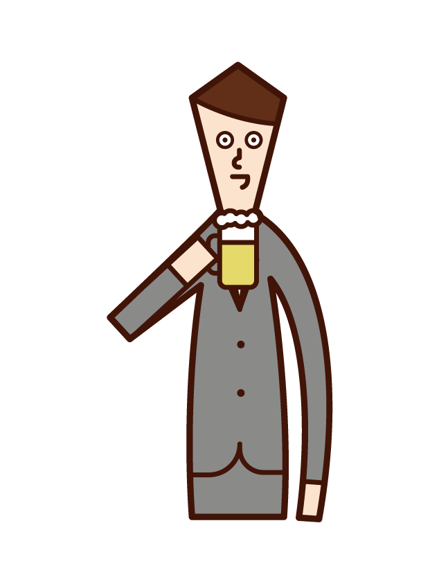 Illustration of a man who drinks alcohol and beer