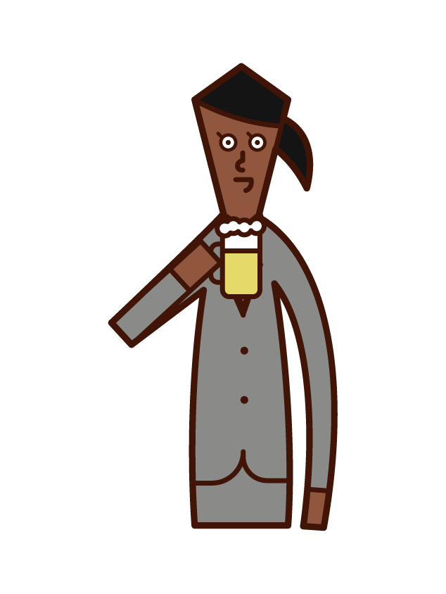 Illustration of a person (woman) who drinks alcohol and beer