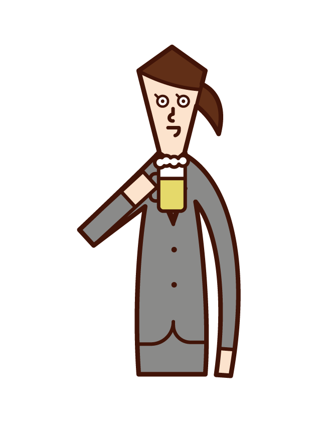 Illustration of a person (woman) who drinks alcohol and beer