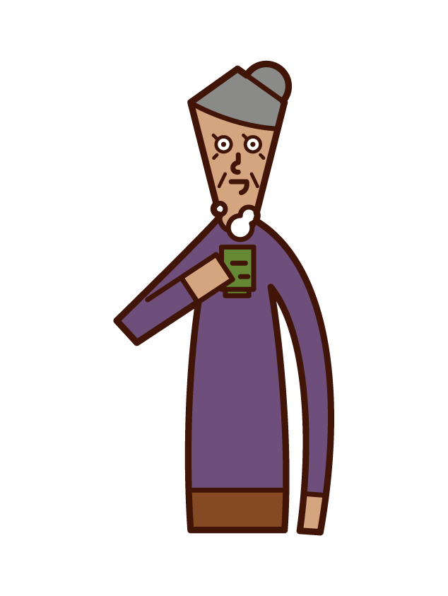 Illustration of a tea drinker (grandmother)