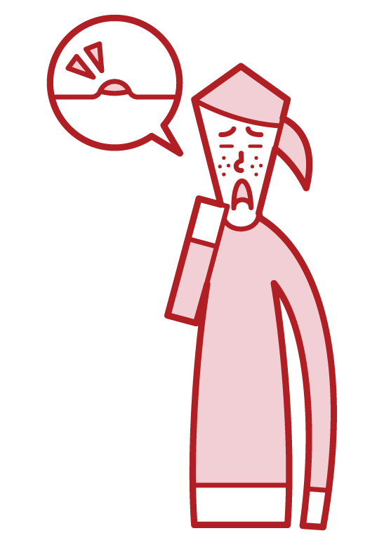 Illustration of a person (woman) suffering from acne and rough skin