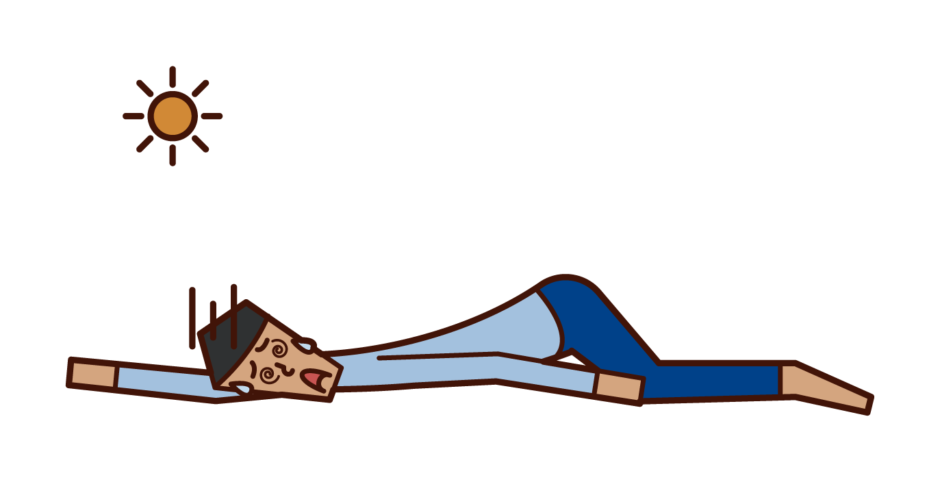Illustration of a man who is collapsing from heat