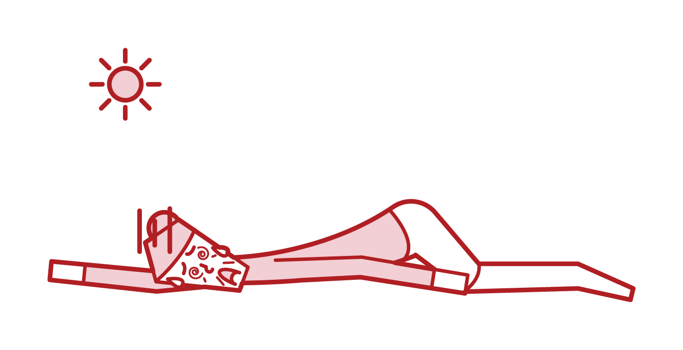 Illustration of a person (grandmother) who is collapsed by heat