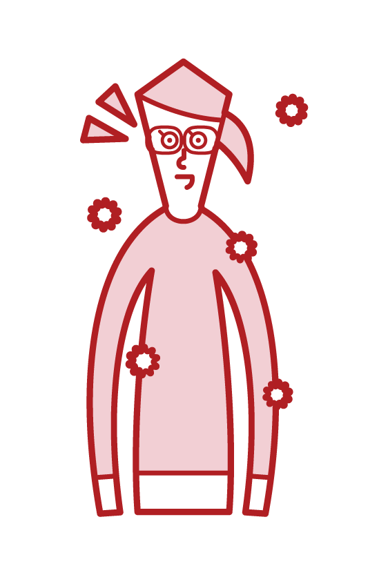 花粉症対策のメガネをかけている人（女性）のイラスト