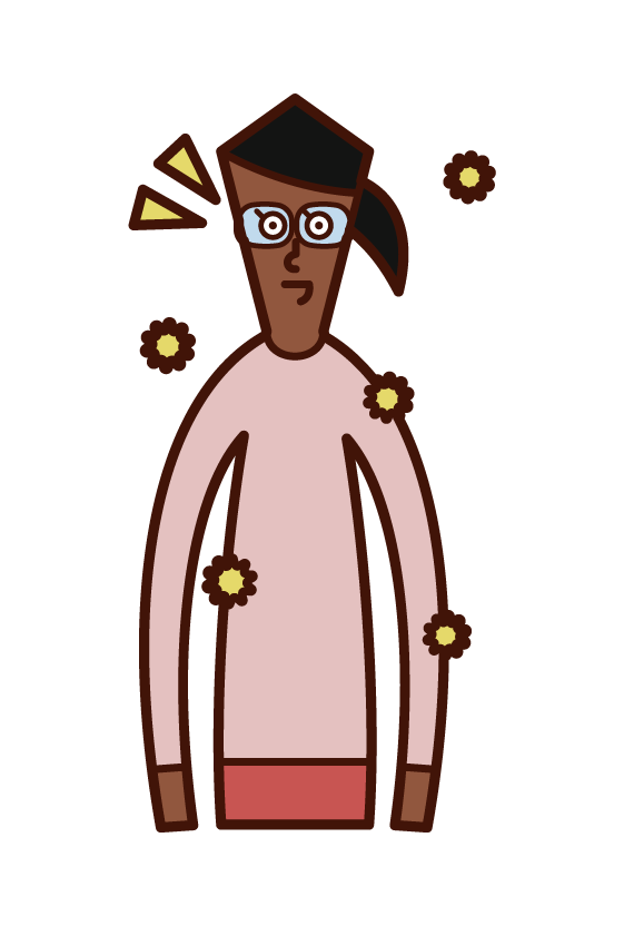 花粉症対策のメガネをかけている人（女性）のイラスト