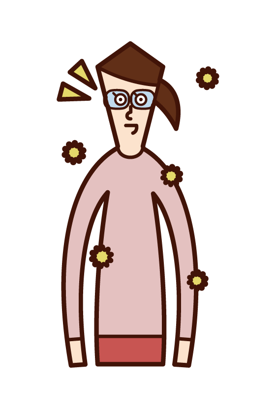 戴眼鏡治療花粉熱的人（女性）的插圖