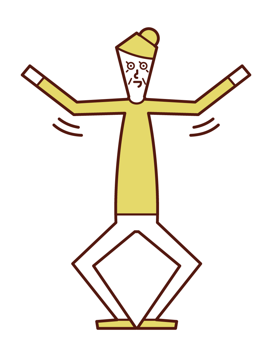 Illustration of an exercise (grandmother) waving her arms and bending and extending her legs