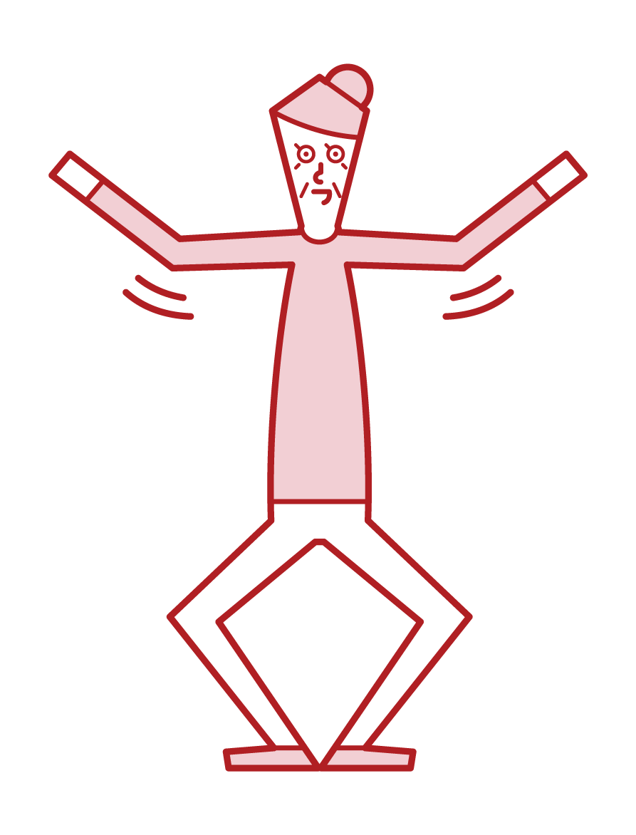 Illustration of an exercise (grandmother) waving her arms and bending and extending her legs