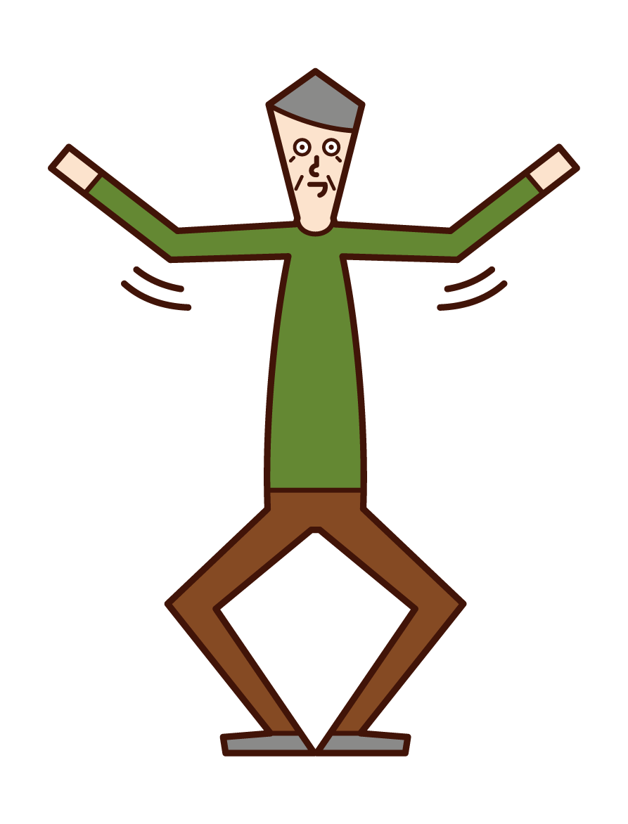Illustration of an exercise (old man) waving his arms and bending and stretching his legs
