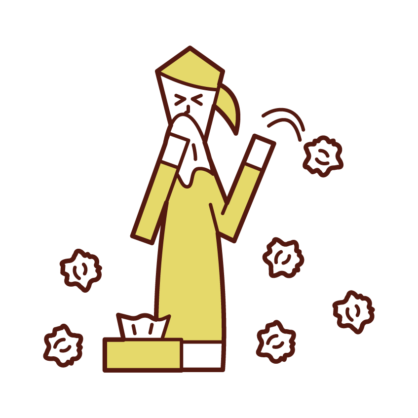 Illustration of a woman who uses a lot of tissues