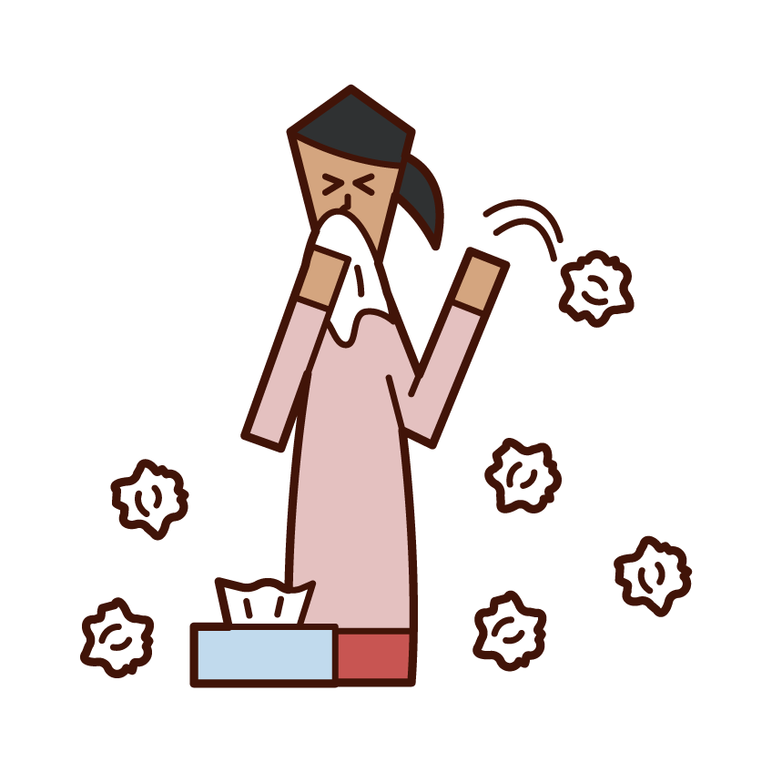 Illustration of a woman who uses a lot of tissues