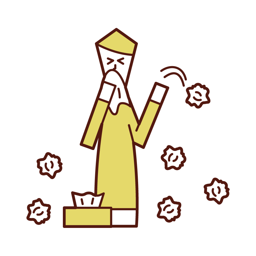 Illustration of a man who uses a lot of tissues