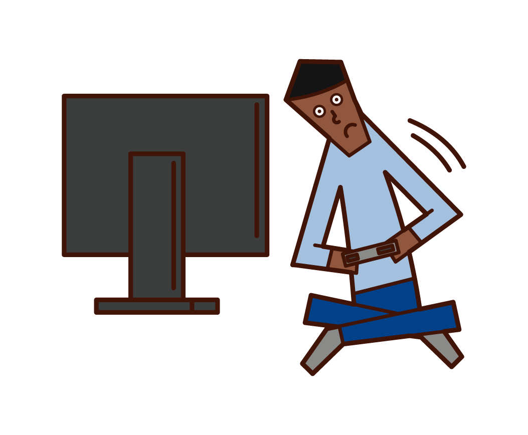 Illustration of a person (man) who moves while playing video games