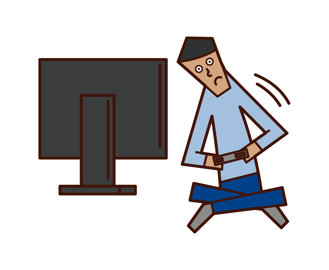 Illustration of a person (man) who moves while playing video games