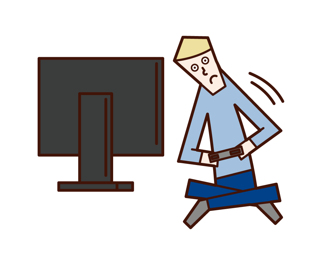 Illustration of a person (man) who moves while playing video games