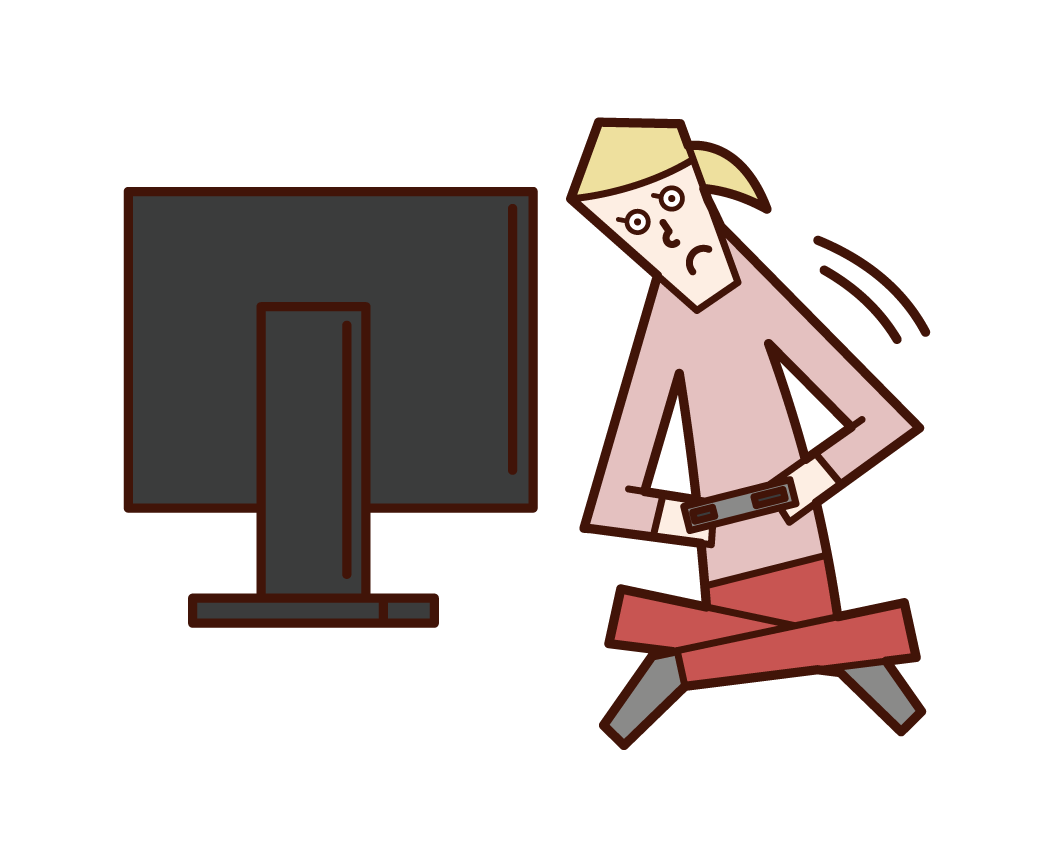 Illustration of a person (woman) who moves while playing video games