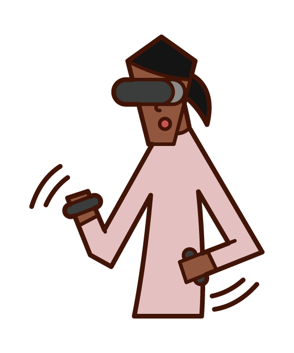 VRゲームをする人（女性）のイラスト