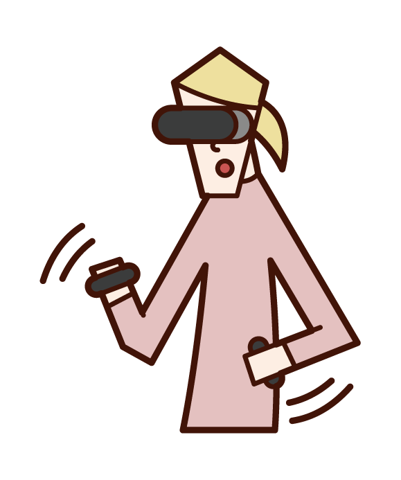 玩 VR 遊戲的人（女性）的插圖