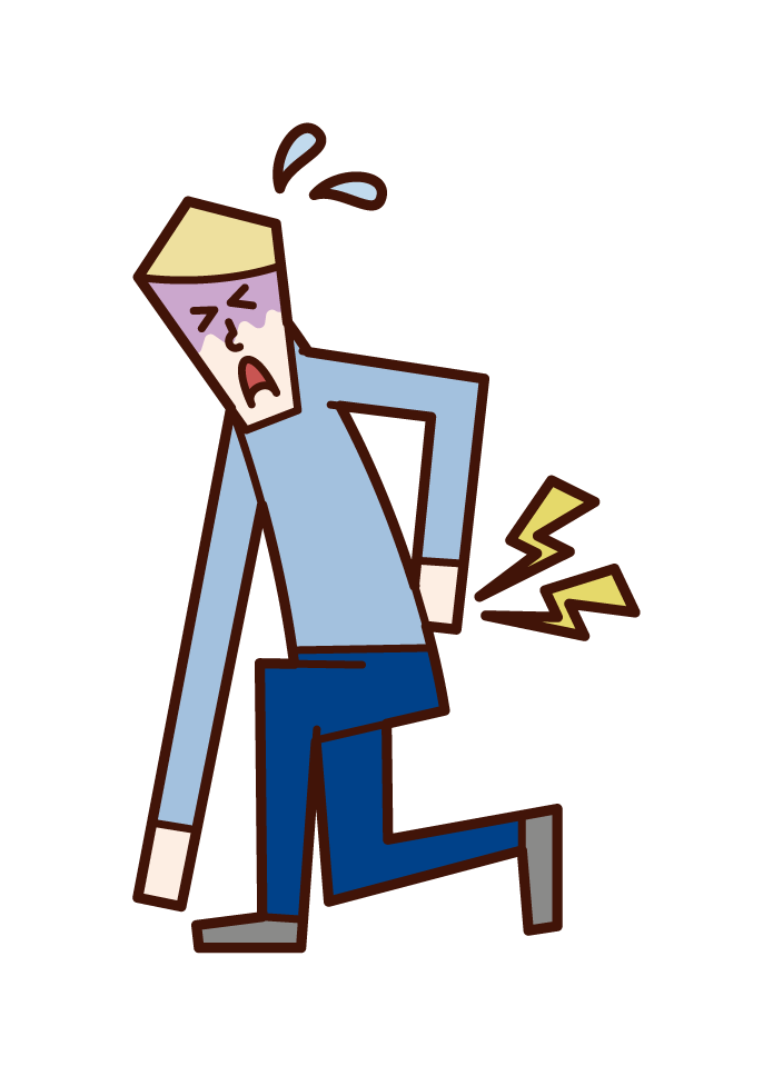 Illustration of a person (man) who cannot stand up with back pain