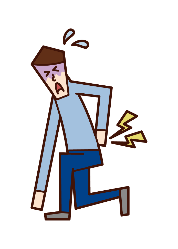 Illustration of a person (man) who cannot stand up with back pain