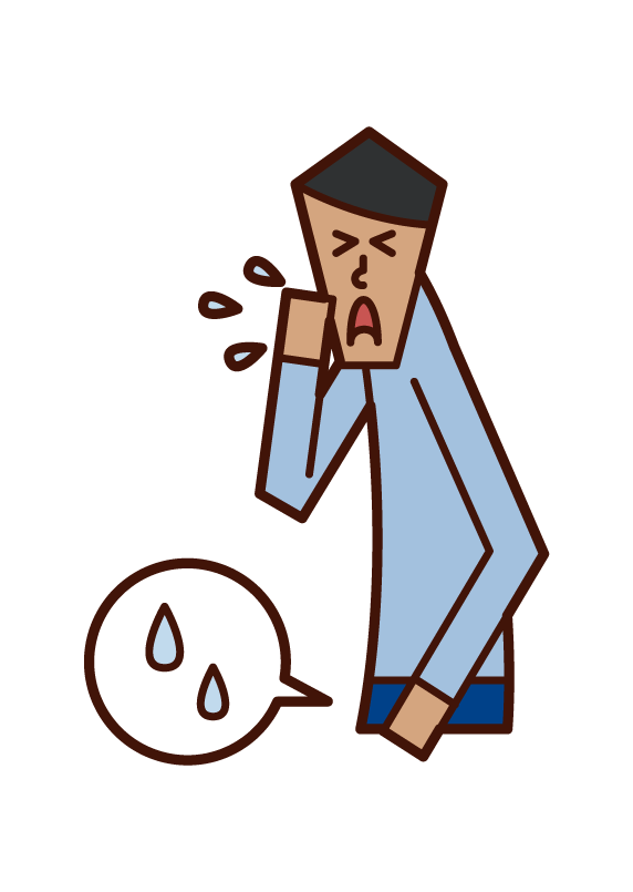 Illustration of urine leakage and abdominal pressure urinary incontinence (man)