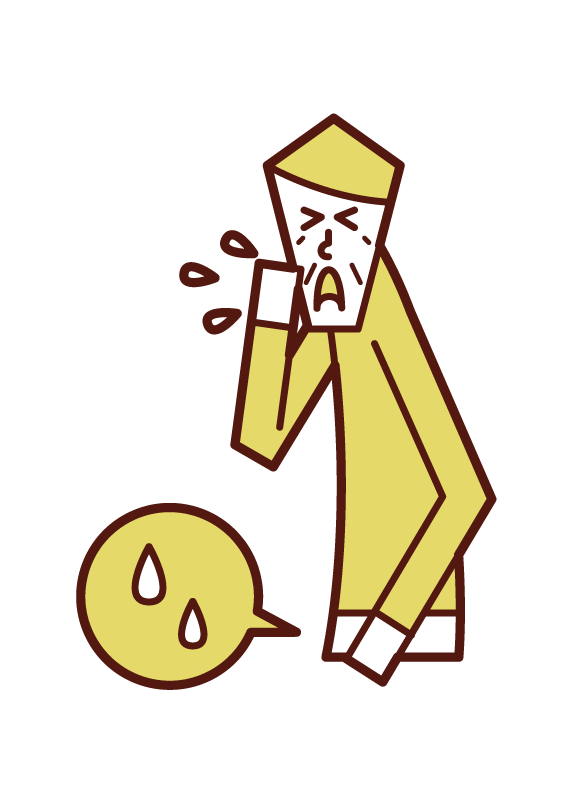 Illustration of urine leakage and abdominal pressure urinary incontinence (old man)