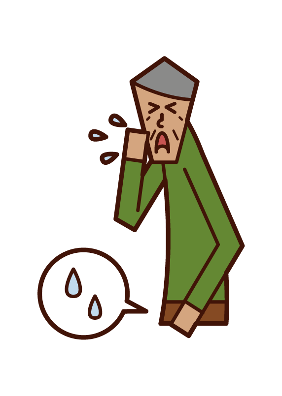 Illustration of urine leakage and abdominal pressure urinary incontinence (old man)