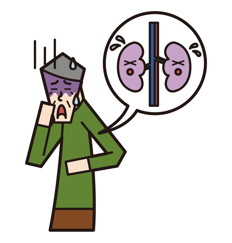 Illustration of kidney disease and renal cancer (old man)