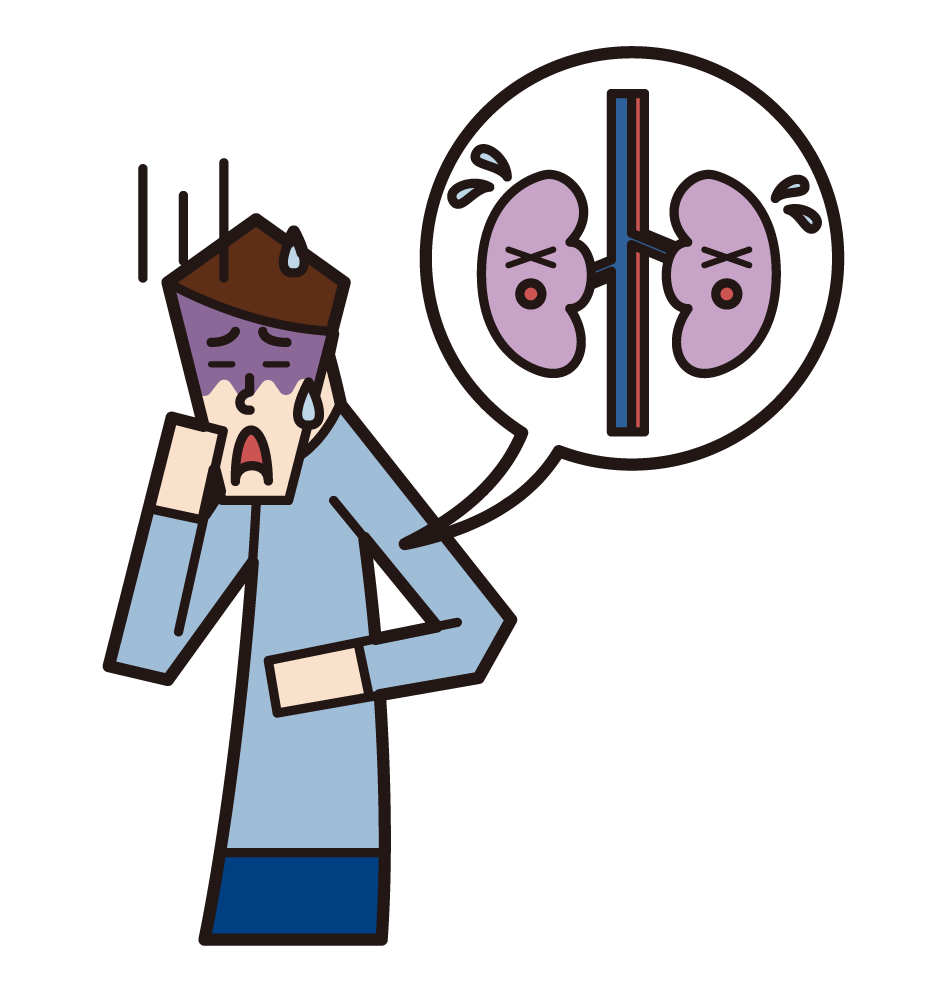 Illustration of kidney disease and renal cancer (male)
