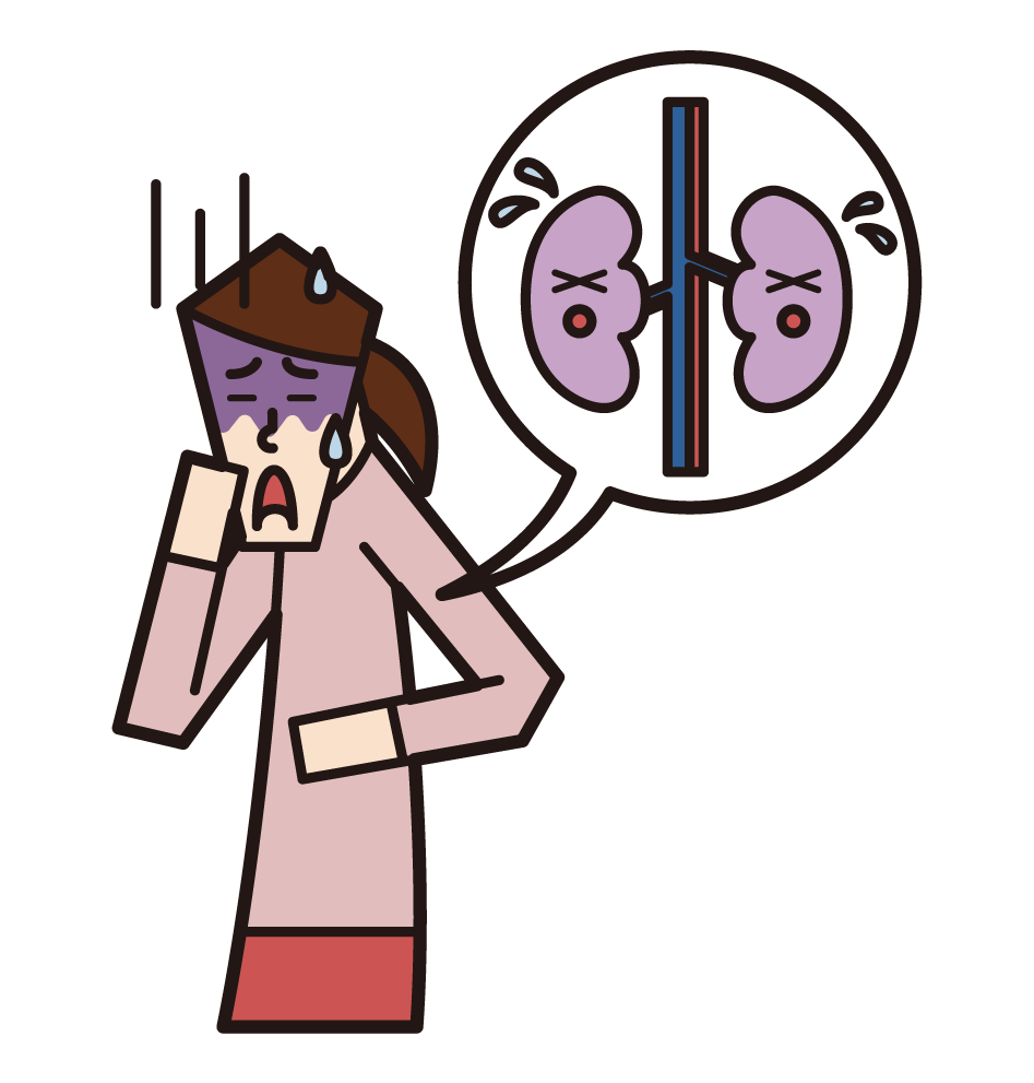 Illustration of kidney disease and renal cancer (female)