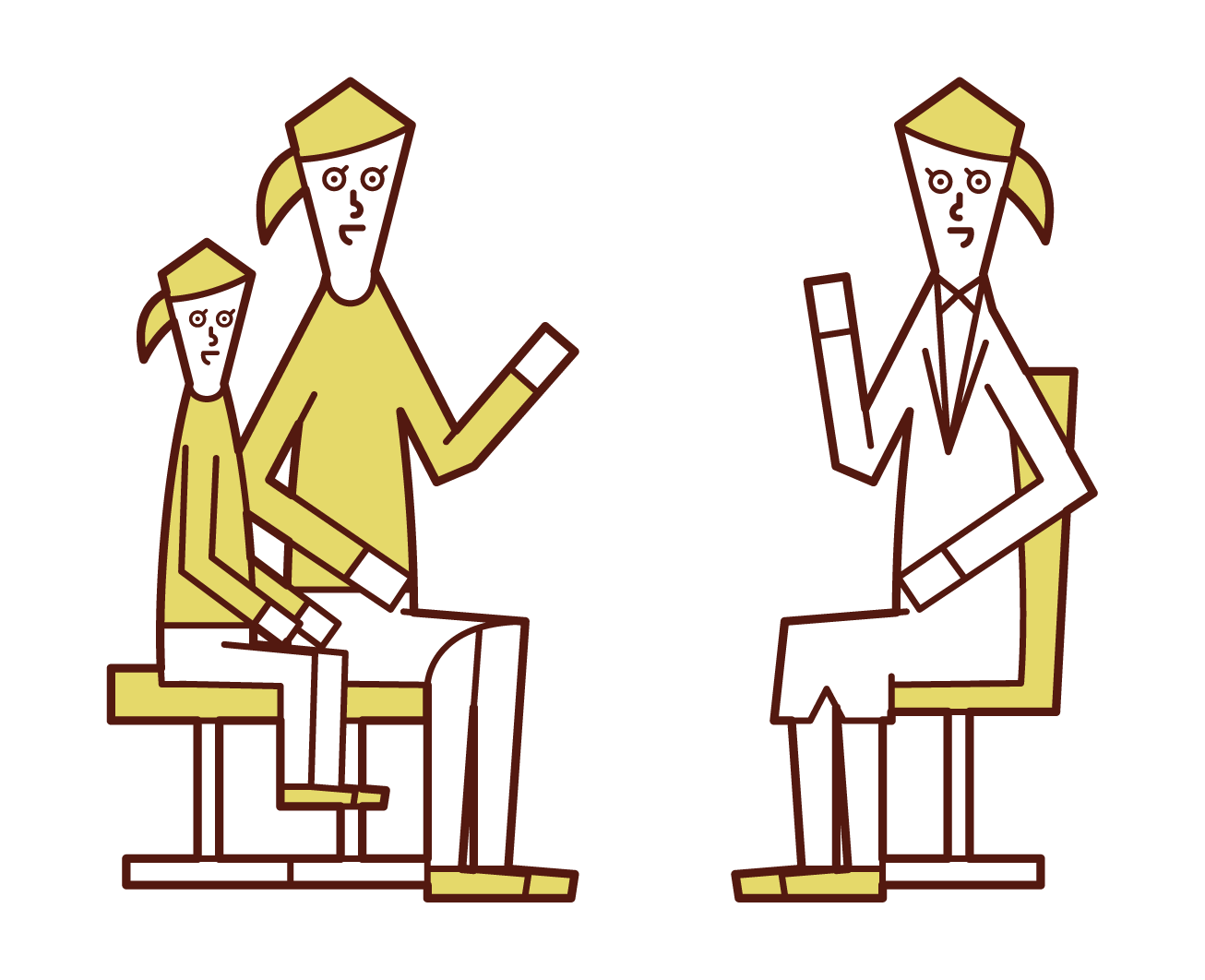 Illustration of a parent (woman) who is at a child's examination