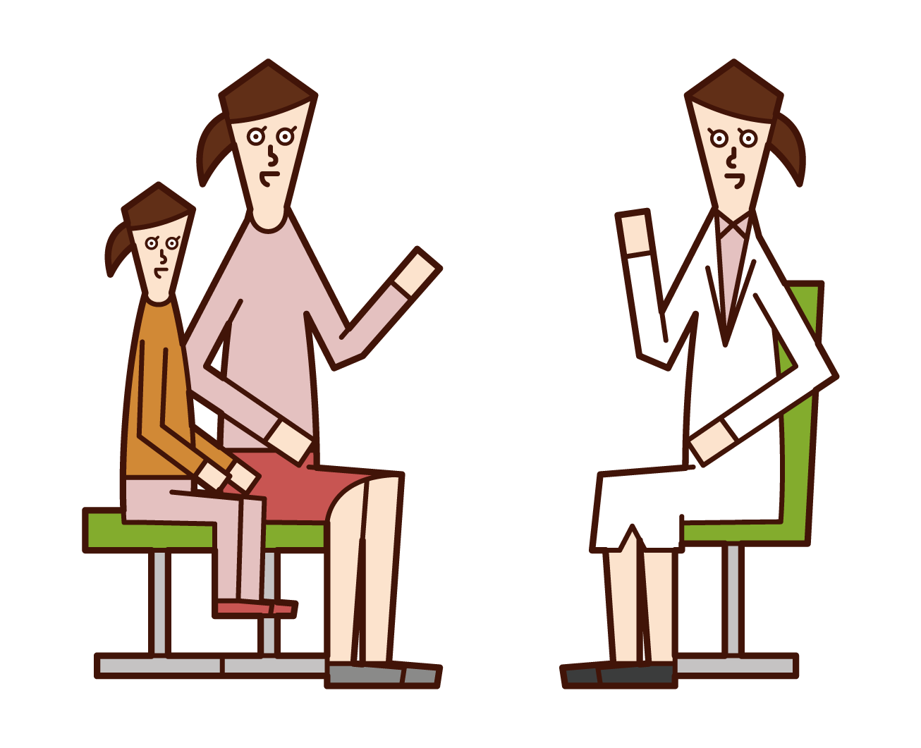 Illustration of a parent (woman) who is at a child's examination