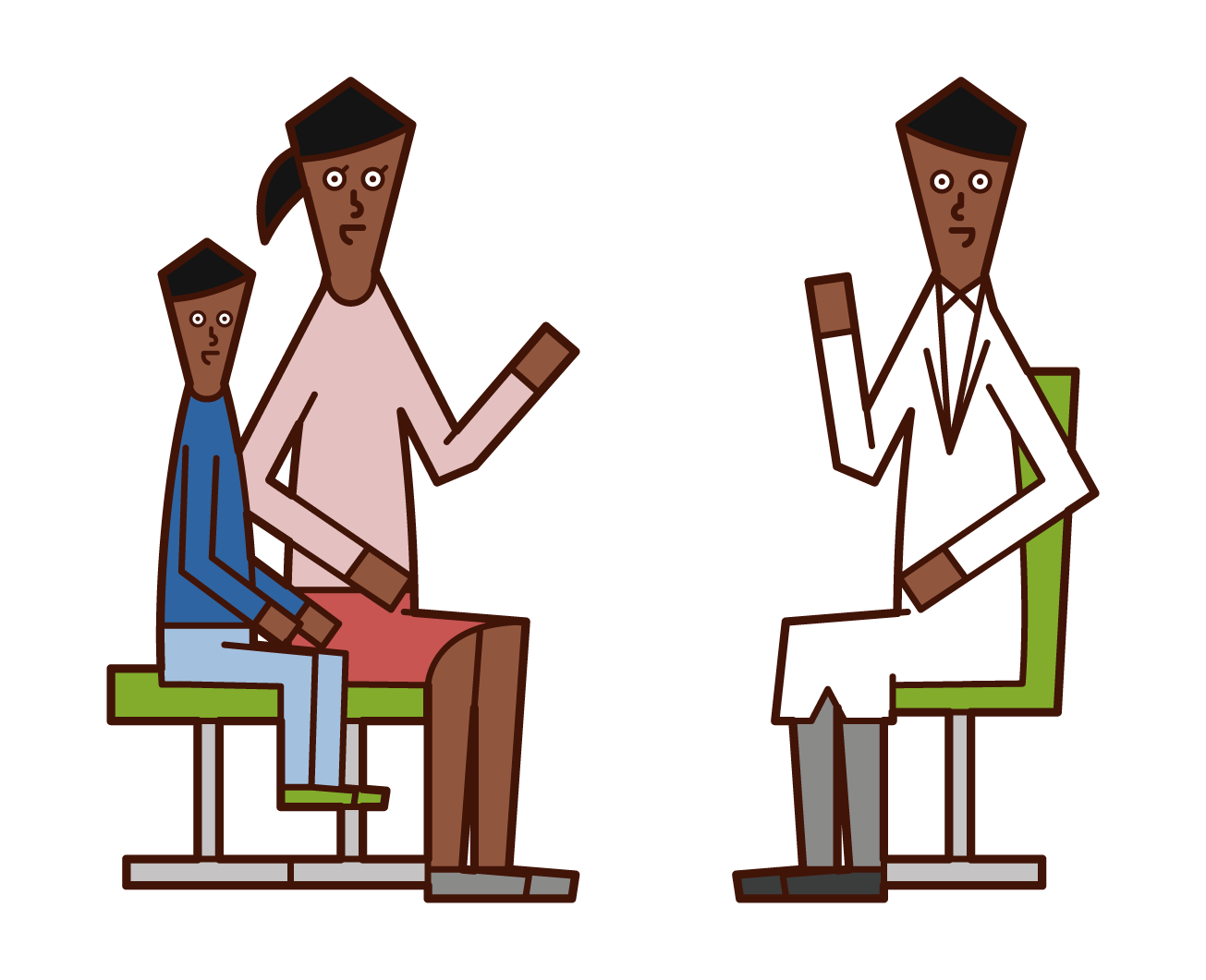 Illustration of a parent (woman) who is at a child's examination