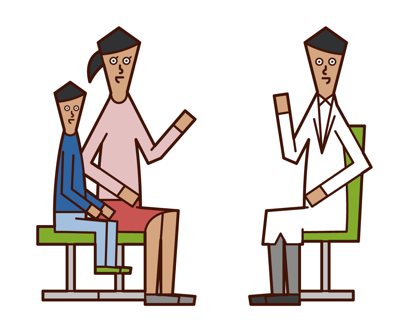 Illustration of a parent (woman) who is at a child's examination