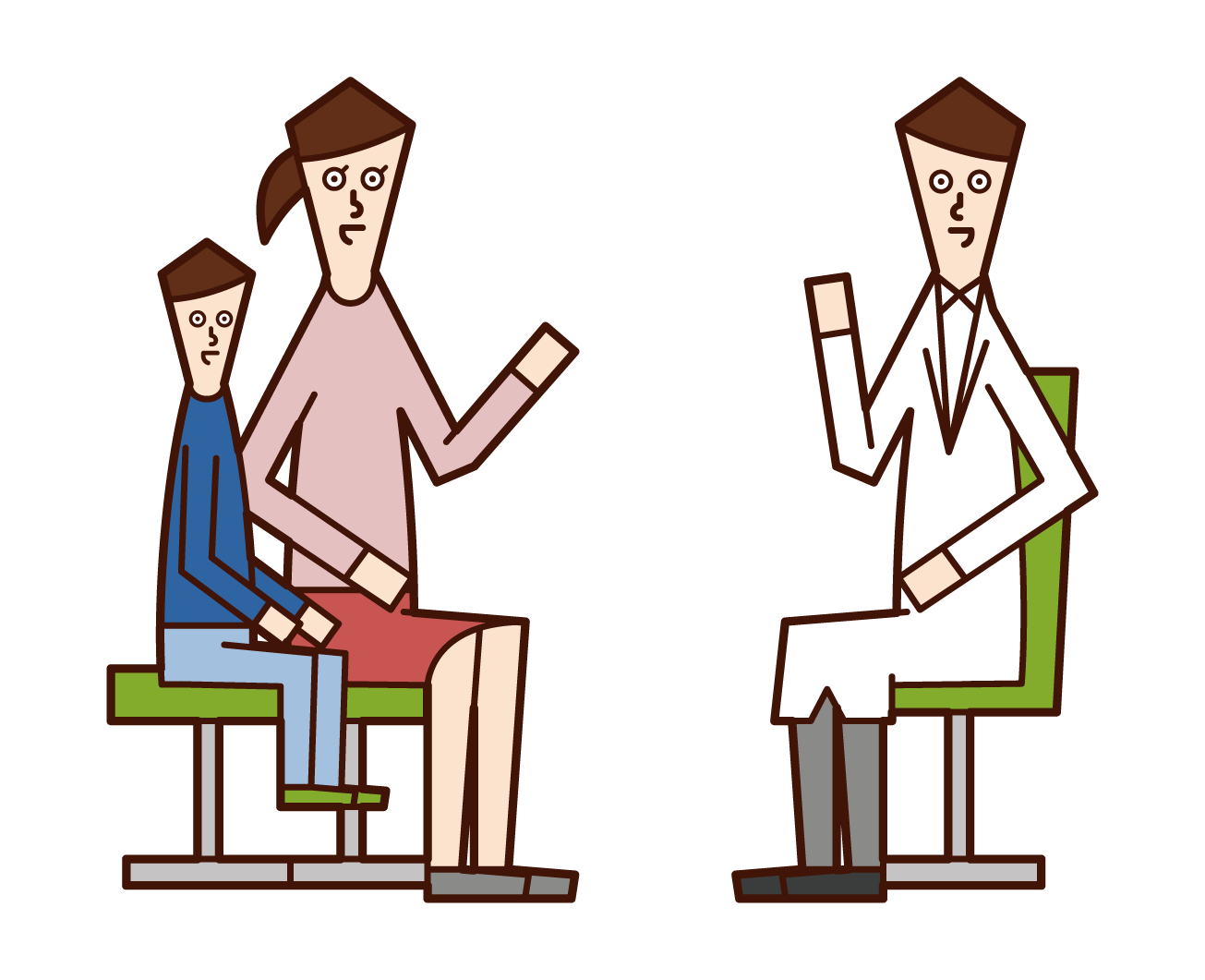 Illustration of a parent (woman) who is at a child's examination