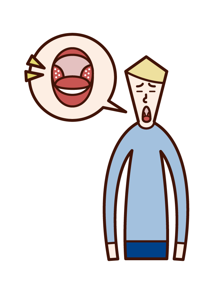 Illustration of an abscess (man) around the tonsils