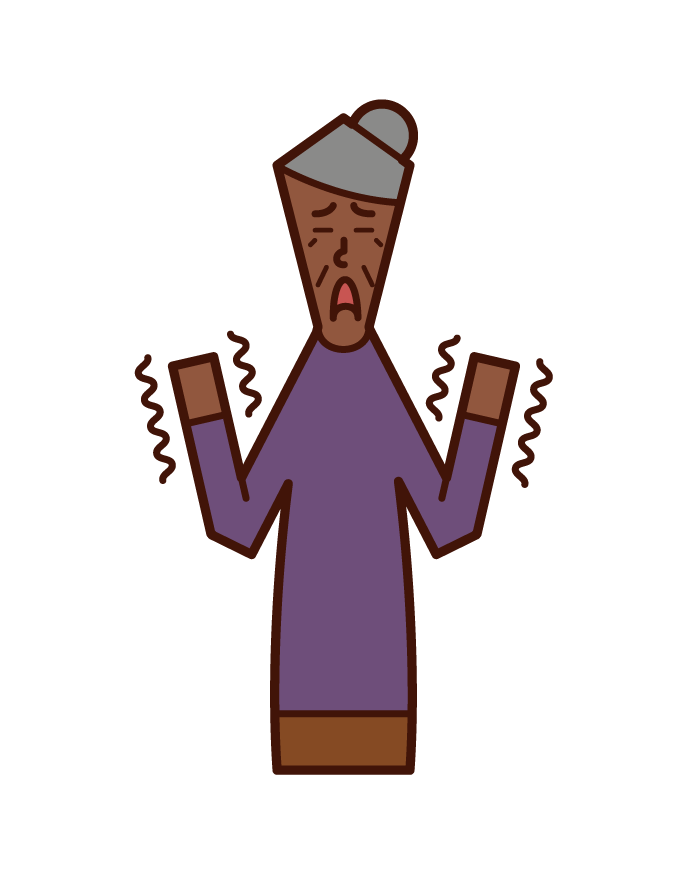 Illustration of hand tremor (grandmother)