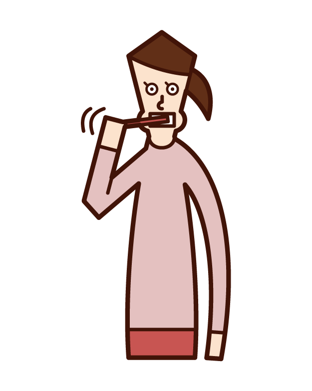 Illustration of a woman brushing her teeth