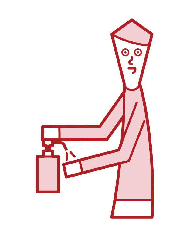 Illustration of a man disinfecting his hands with alcohol